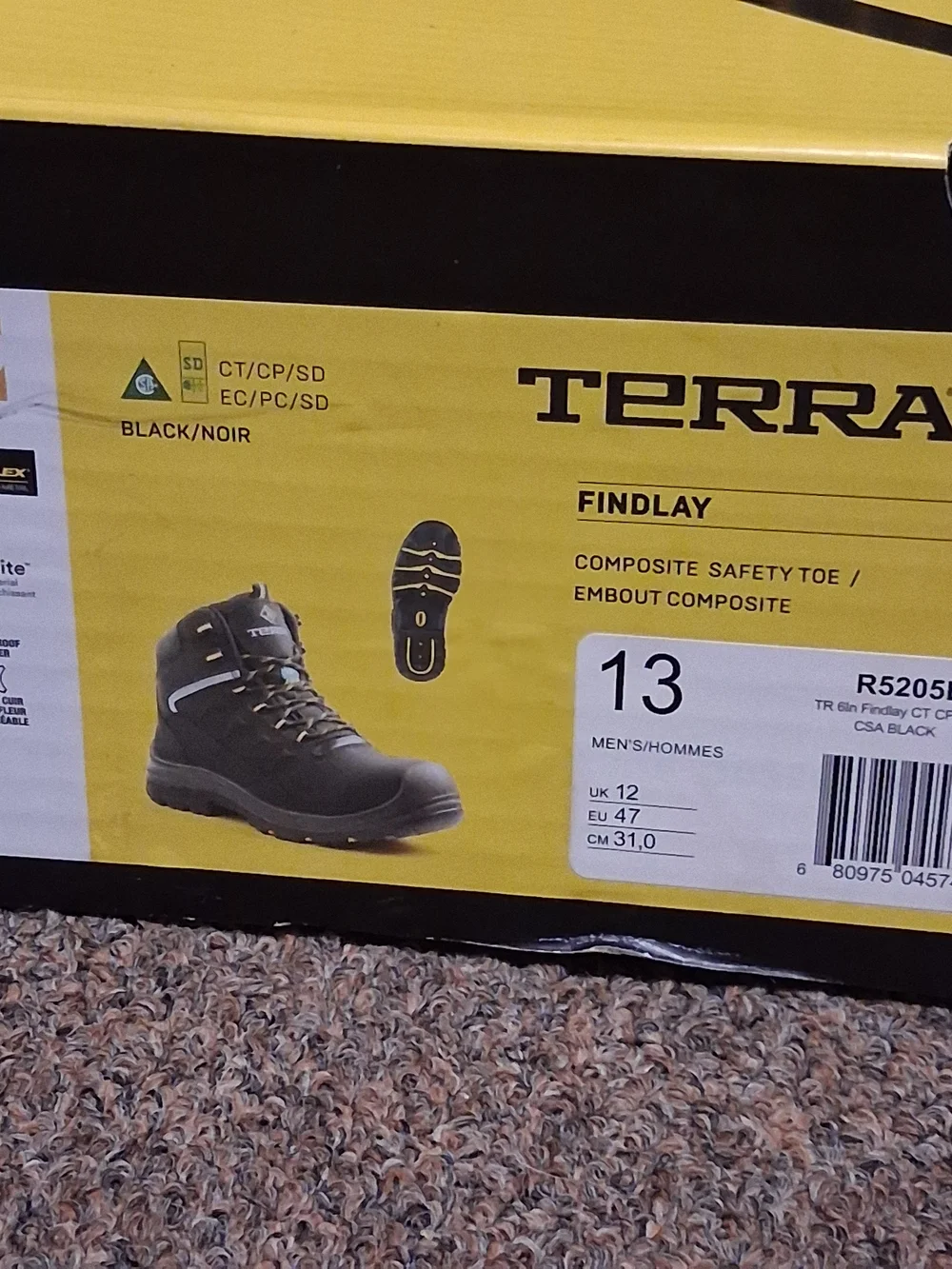 Terra Findley Men's Black Work Boots with Yellow Accents 13 (Only Tried On)